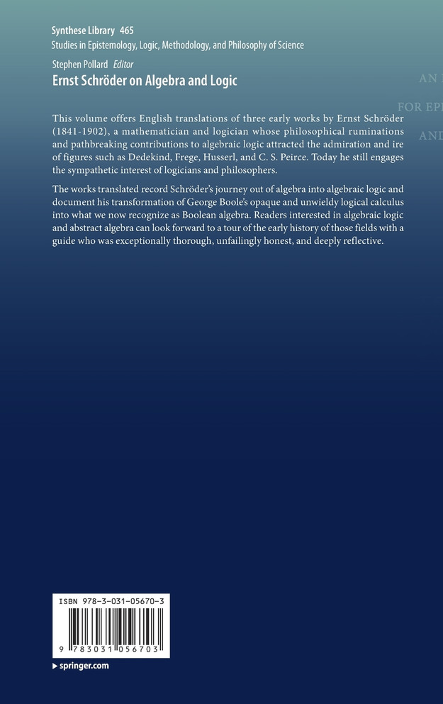 Ernst Schröder on Algebra and Logic