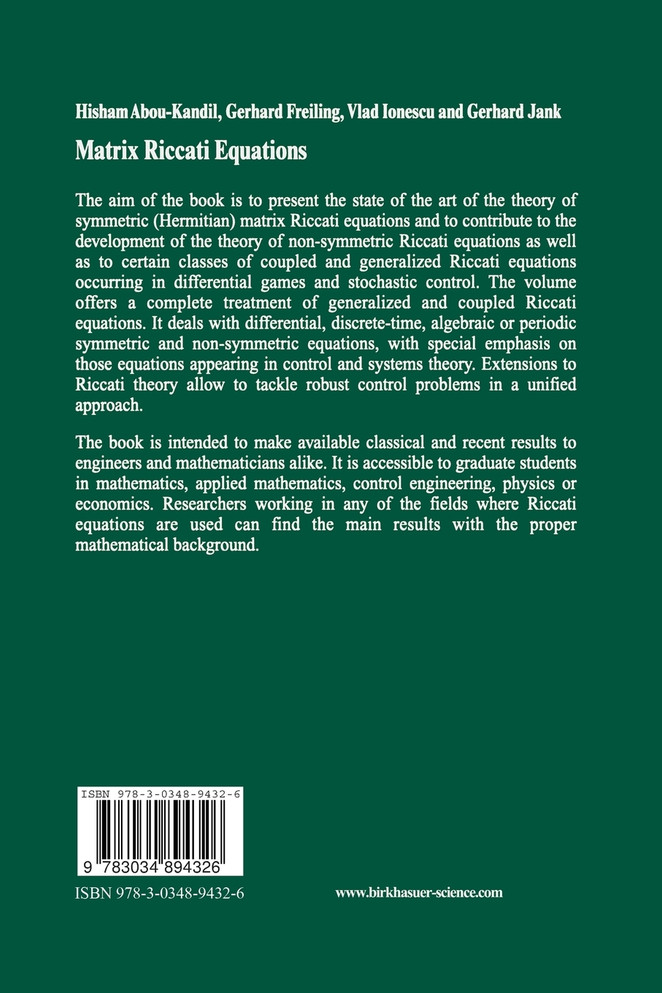 Matrix Riccati Equations in Control and Systems Theory