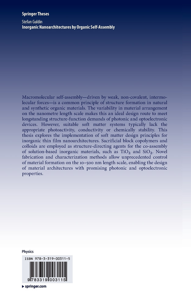 Inorganic Nanoarchitectures by Organic Self-Assembly