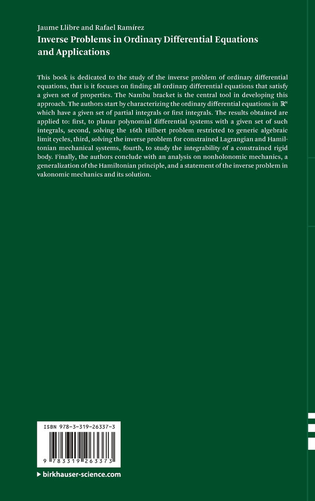 Inverse Problems in Ordinary Differential Equations and Applications
