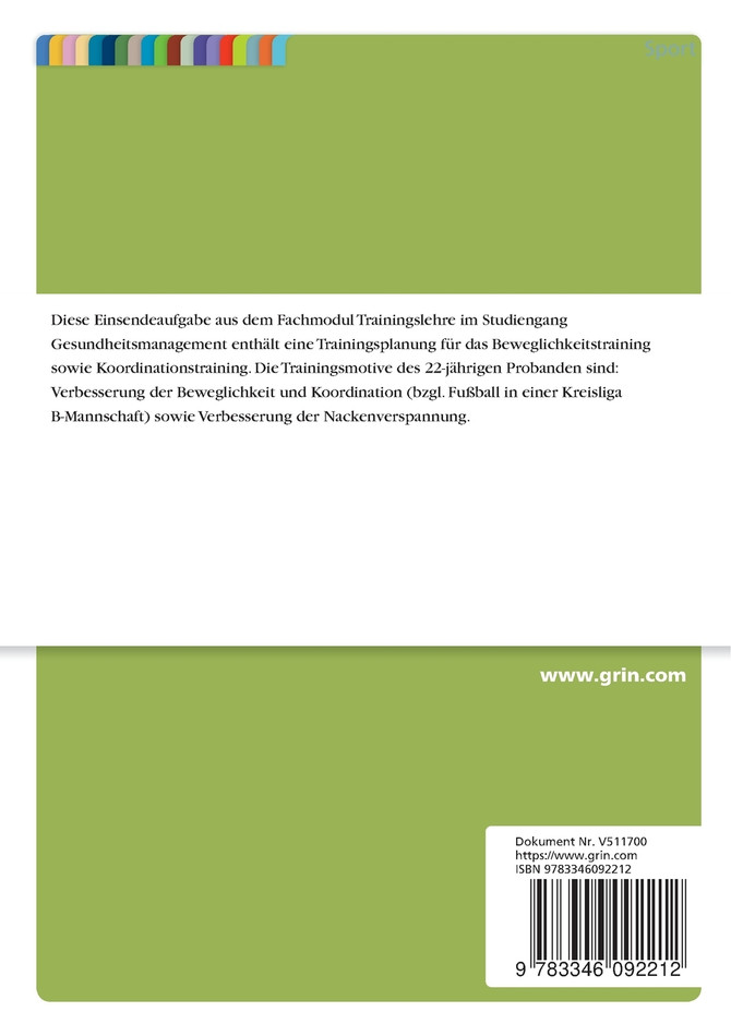 Trainingsplanung Beweglichkeitstraining und Koordinationstraining