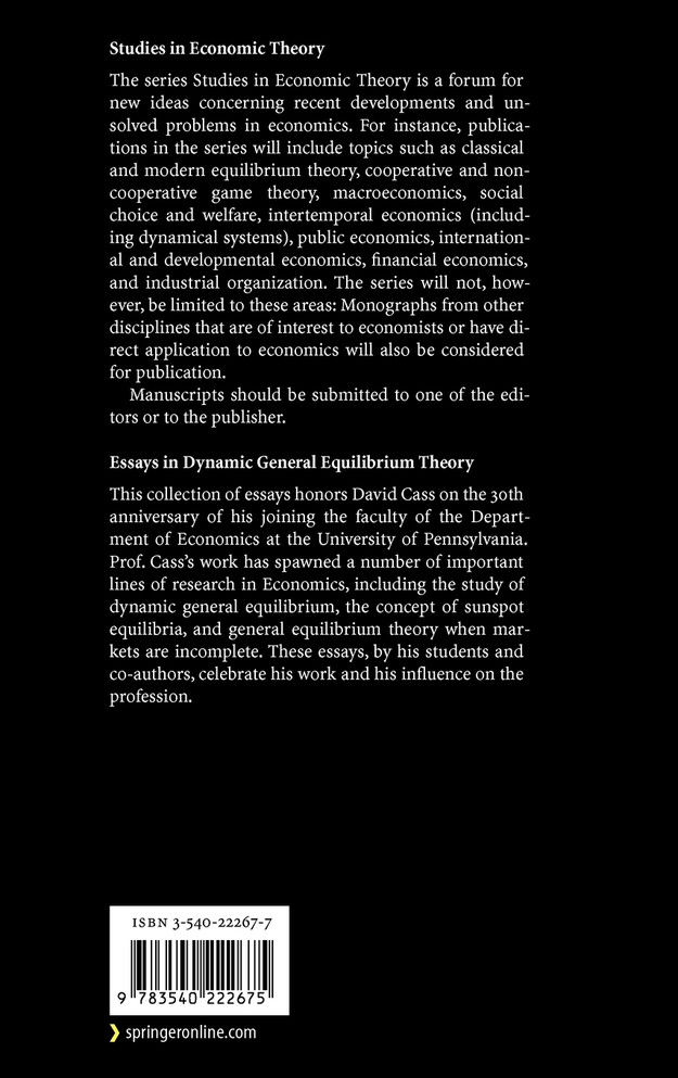 Essays in Dynamic General Equilibrium Theory