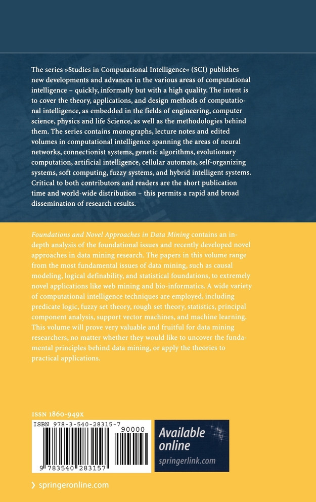 Foundations and Novel Approaches in Data Mining