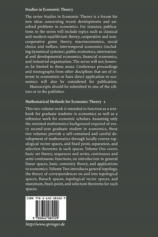 Mathematical Methods for Economic Theory 2