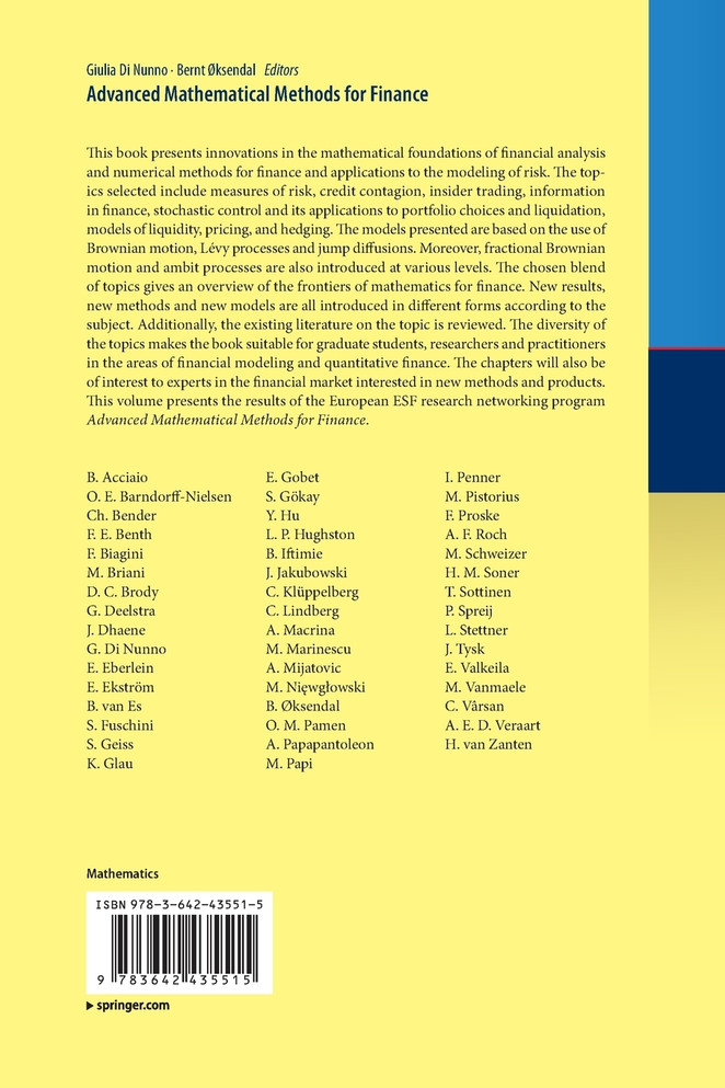 Advanced Mathematical Methods for Finance