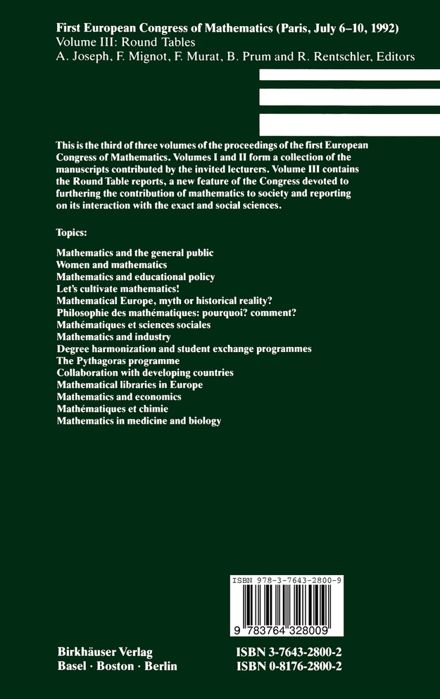 First European Congress of Mathematics