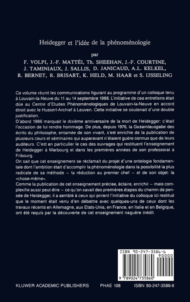 Heidegger et l'idée de la phénoménologie
