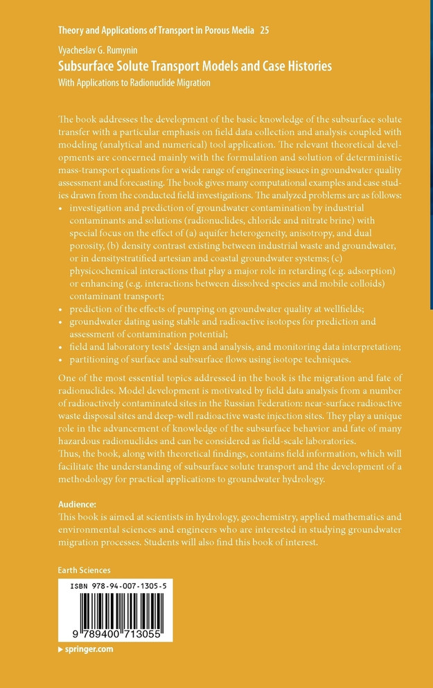 Subsurface Solute Transport Models and Case Histories