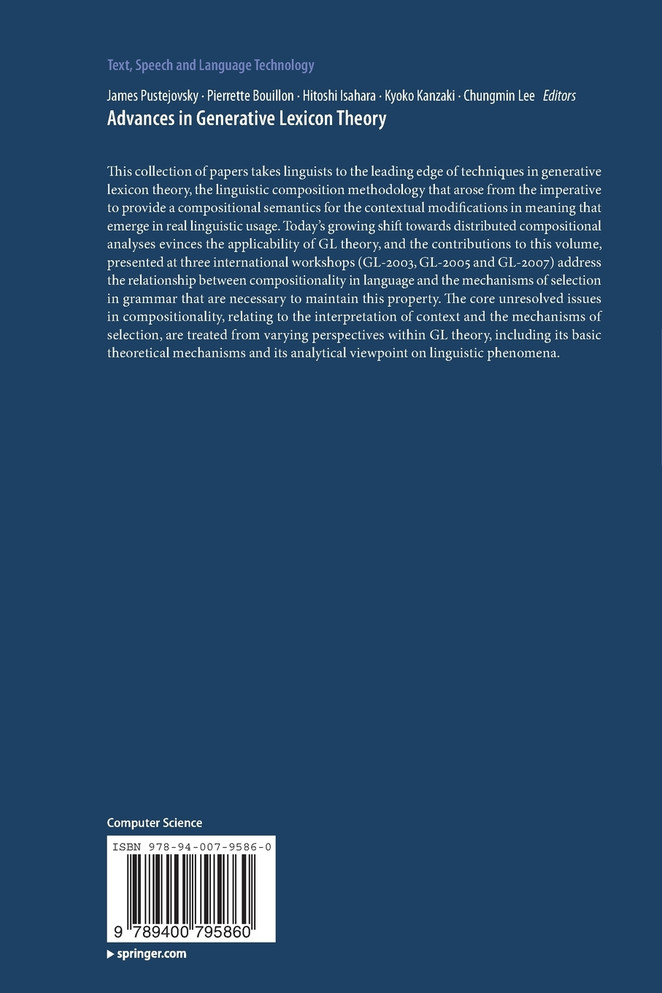 Advances in Generative Lexicon Theory