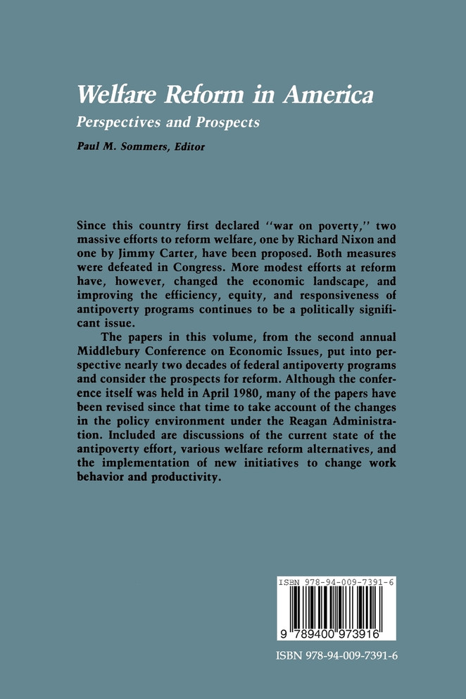 Welfare Reform in America Welfare Reform in America
