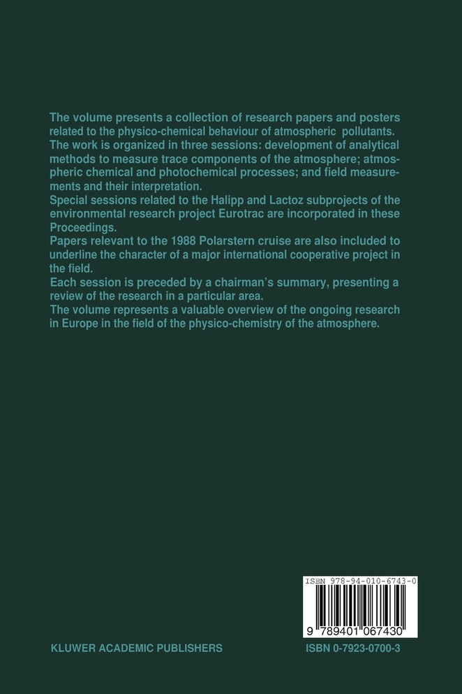 Physico-Chemical Behaviour of Atmospheric Pollutants (1989)