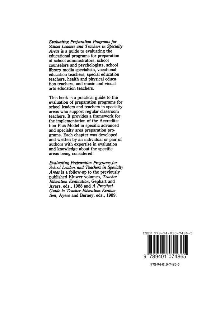 Evaluating Preparation Programs for School Leaders and Teachers in Specialty Areas