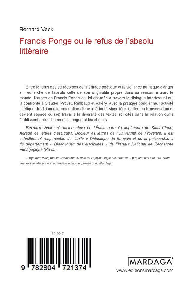 Francis Ponge ou le refus de l'absolu littéraire