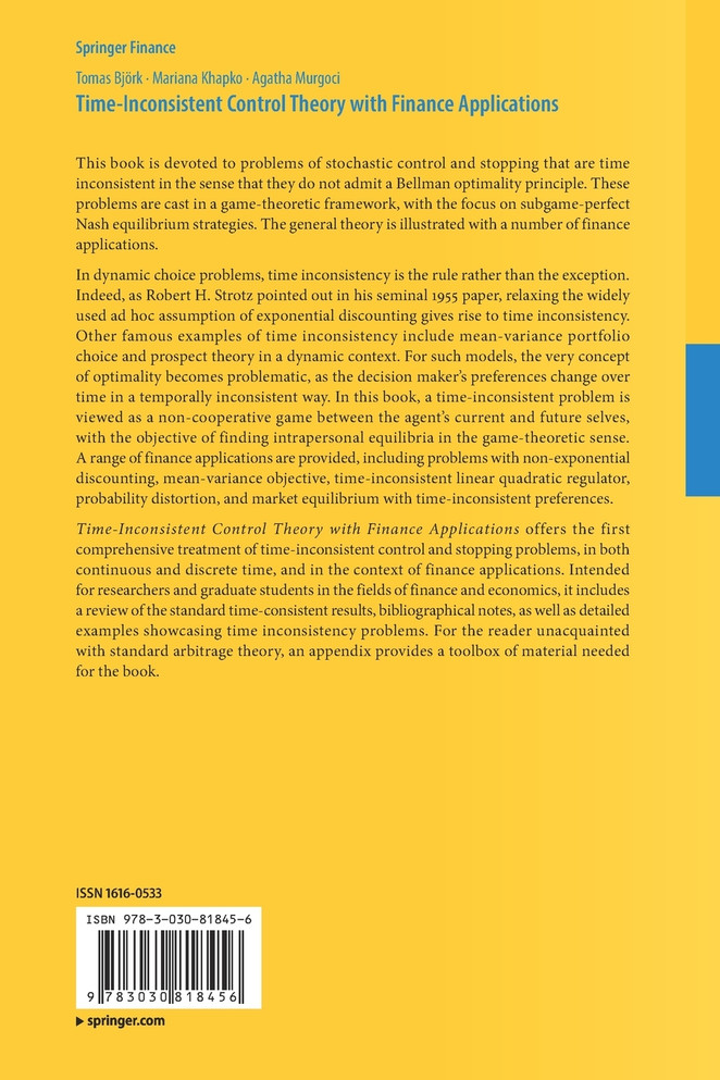 Time-Inconsistent Control Theory with Finance Applications