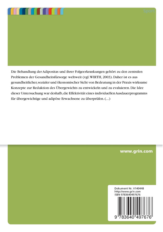 Untersuchung zum Grundumsatz bei einer Körpergewichtsreduktion durch ein individuelles Ausdauertraining bei übergewichtigen und adipösen Erwachsenen