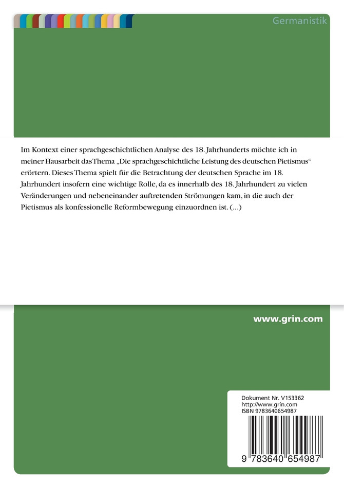 Die sprachgeschichtliche Leistung des deutschen Pietismus