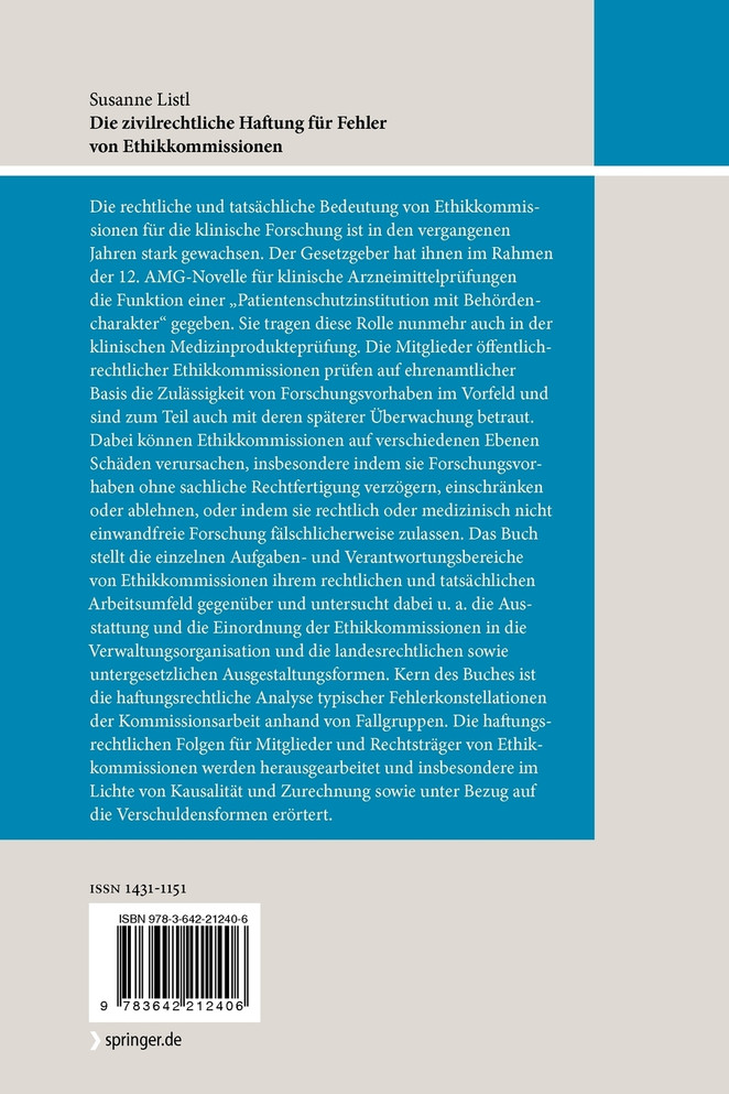 Die zivilrechtliche Haftung für Fehler von Ethikkommissionen