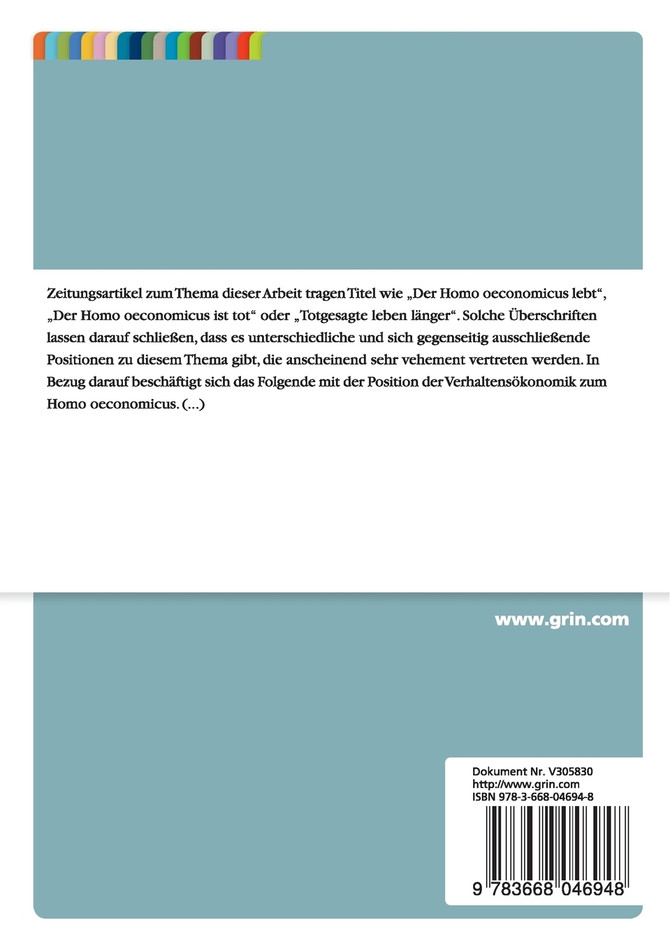 Das Modell des Homo Oeconomicus aus Perspektive der Verhaltensökonomik
