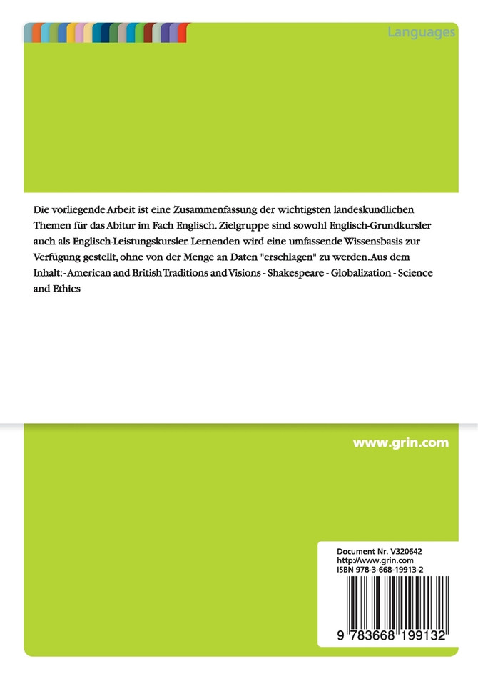 Landeskundliche Themen für das Abitur im Fach Englisch. Eine Lernzusammenfassung in Stichpunkten