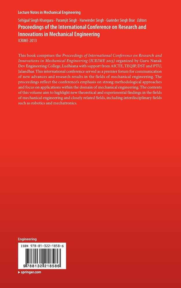 Proceedings of the International Conference on Research and Innovations in Mechanical Engineering