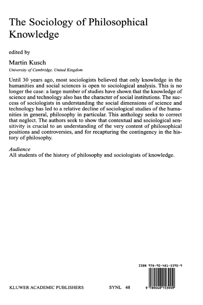 The Sociology of Philosophical Knowledge