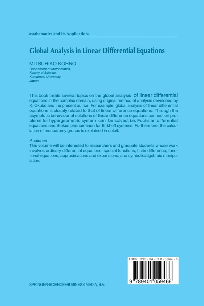 Global Analysis in Linear Differential Equations