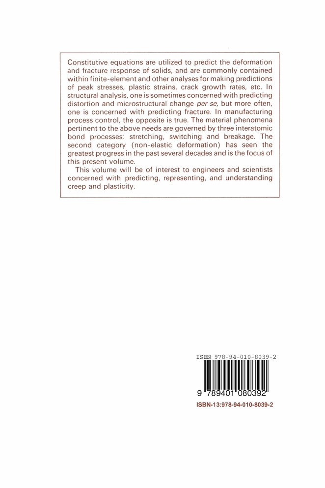 Unified Constitutive Equations for Creep and Plasticity