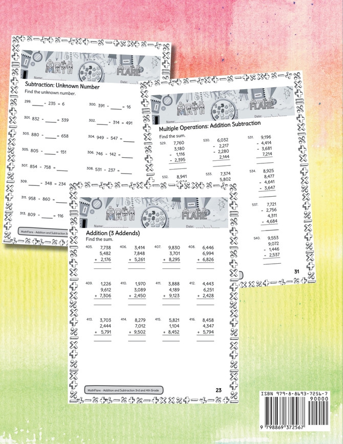 Addition and Subtraction Math Workbook 3rd and 4th Grade