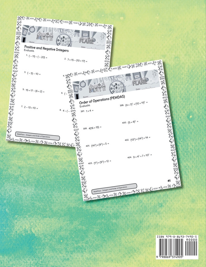 Integers and Order of Operations Math Workbook 6th to 8th Grade