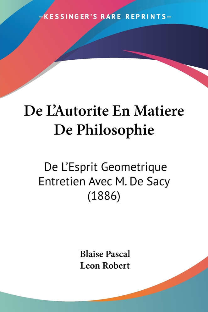 De L'Autorite En Matiere De Philosophie