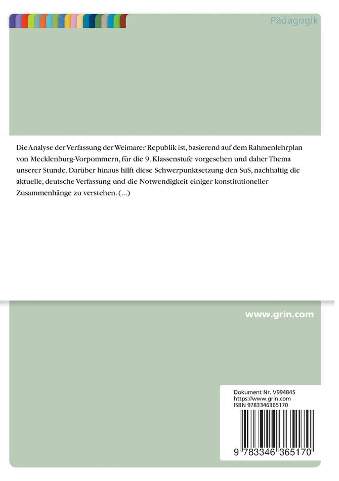 Die Parteienlandschaft und Verfassung der Weimarer Republik (Gymnasium, Geschichte Klasse 9)