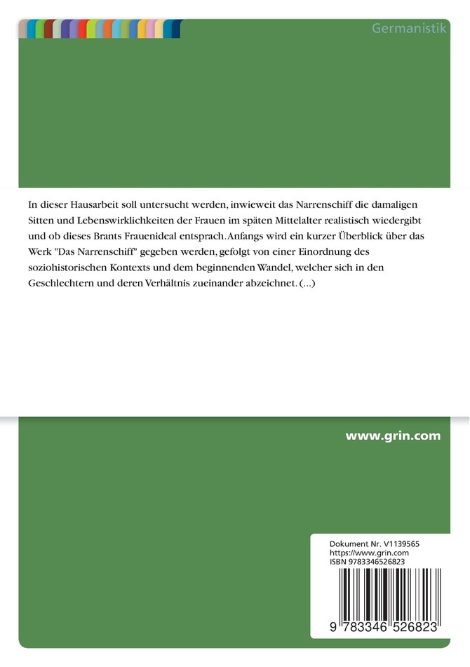 Die Darstellung der Frauen in Sebastian Brants "Narrenschiff" von 1494