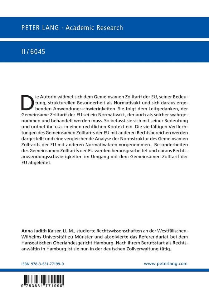 Der Zolltarif der Europaeischen Union als Normativakt sui generis