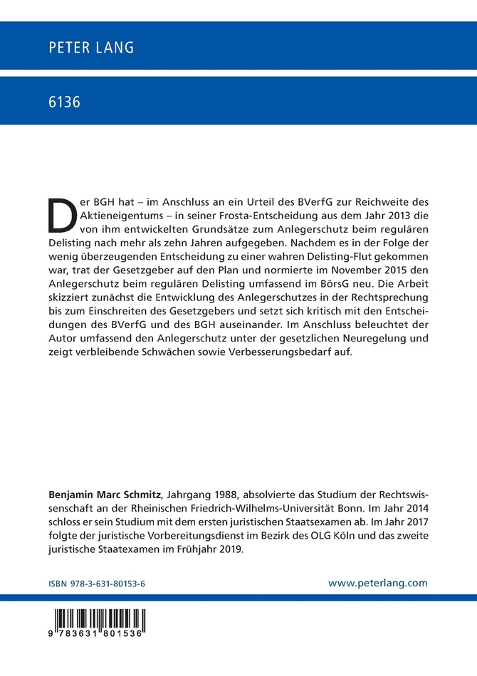 Die Entwicklung des Anlegerschutzes beim regulaeren Delisting in Deutschland