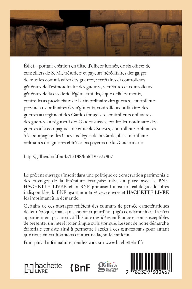 Édict portant création en tiltre d'offices formés, de six offices de conseillers de S. M.