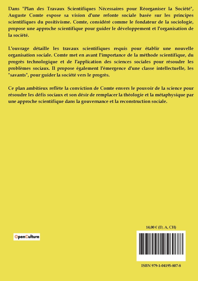 Plan des travaux scientifiques nécessaires pour réorganiser la société
