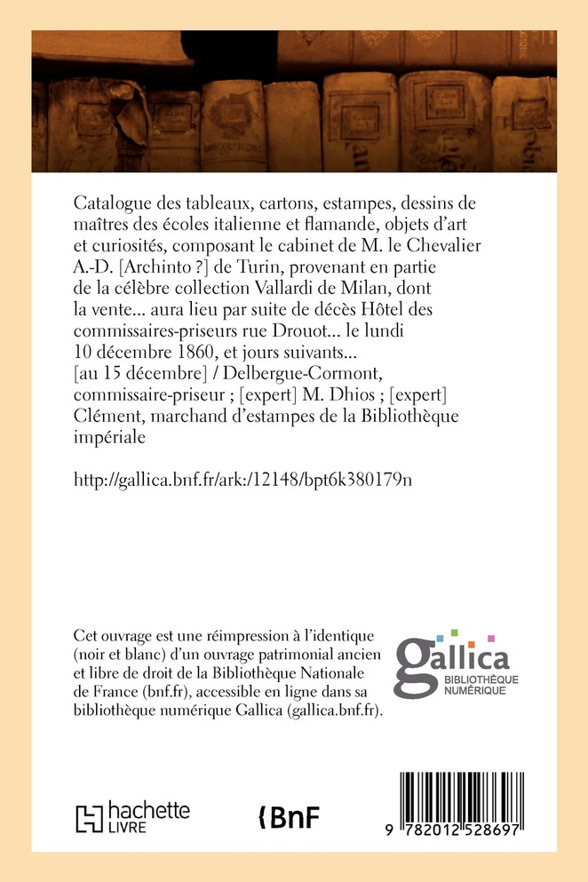 Catalogue des tableaux, cartons, des écoles italienne et flamande (Éd.1860)