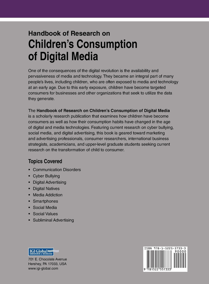 Handbook of Research on Children's Consumption of Digital Media