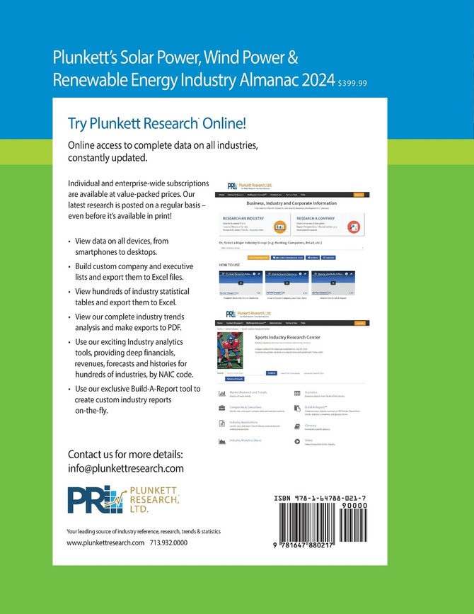 Plunkett's Solar Power, Wind Power & Renewable Energy Industry Almanac 2024
