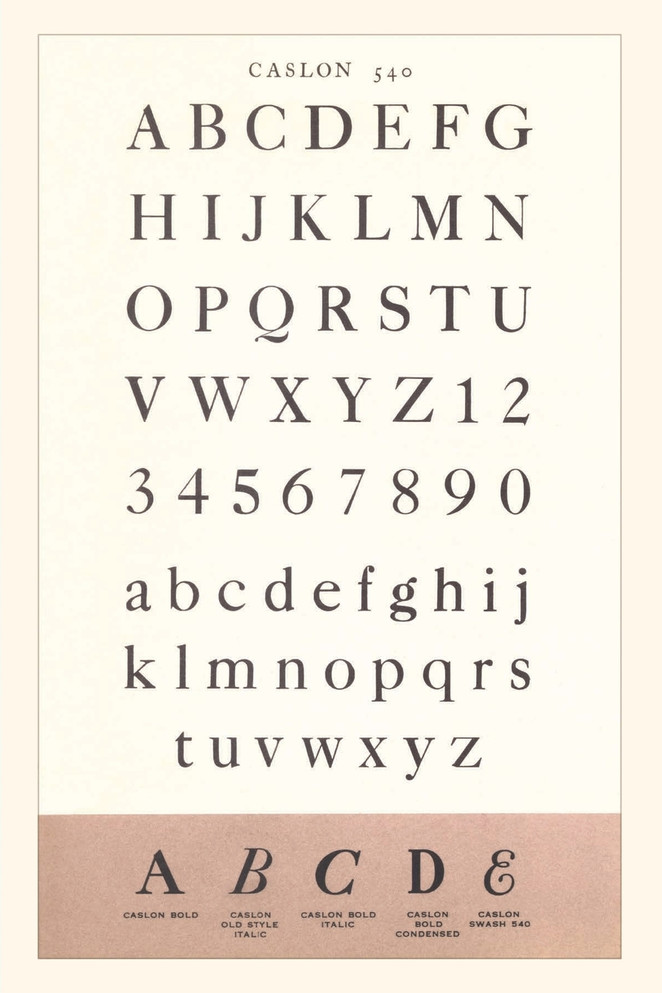 Vintage Journal Font Sample Chart, Carlson