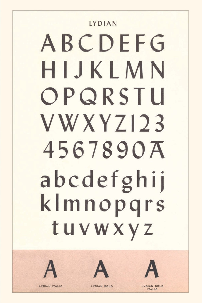 Vintage Journal Font Sample Chart, Lydian