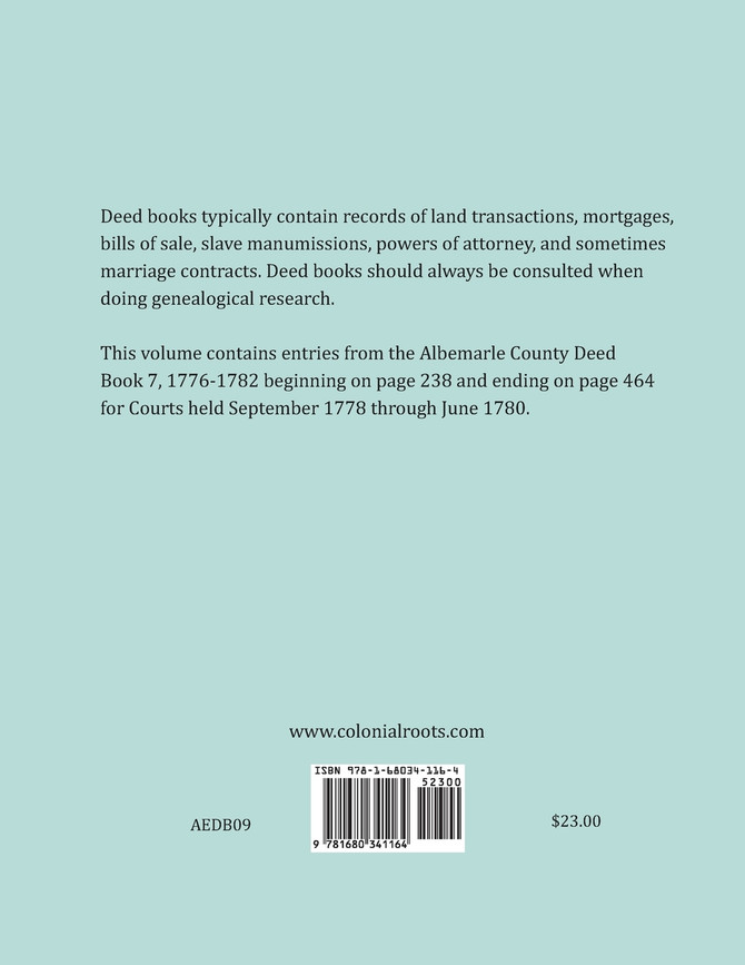 Albemarle County, Virginia Deed Book Abstracts 1778-1780