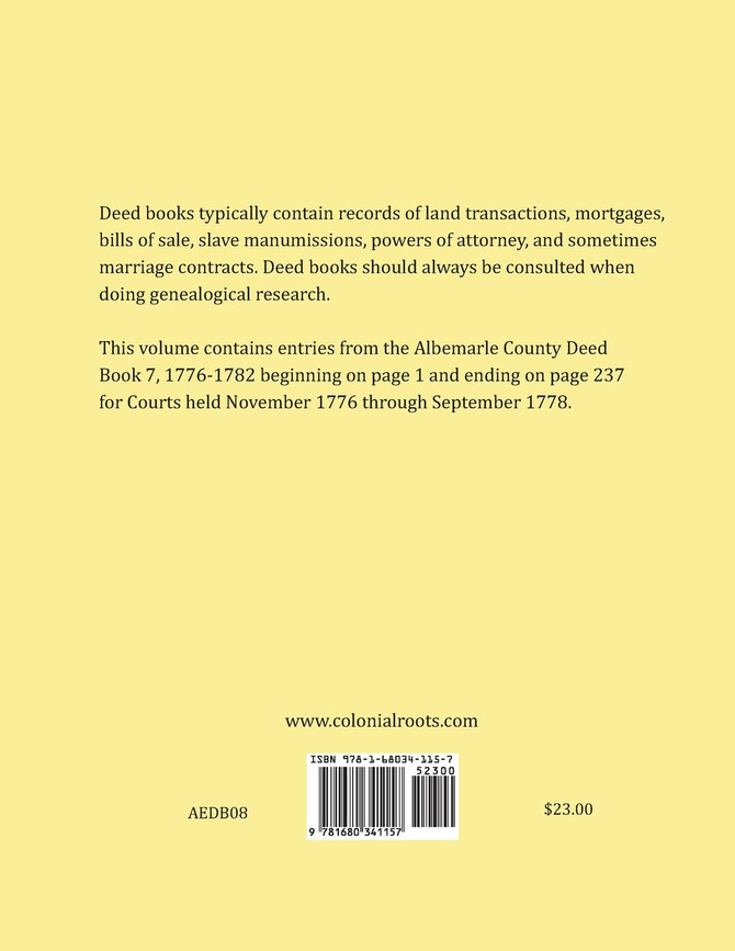Albemarle County, Virginia Deed Book Abstracts 1776-1778