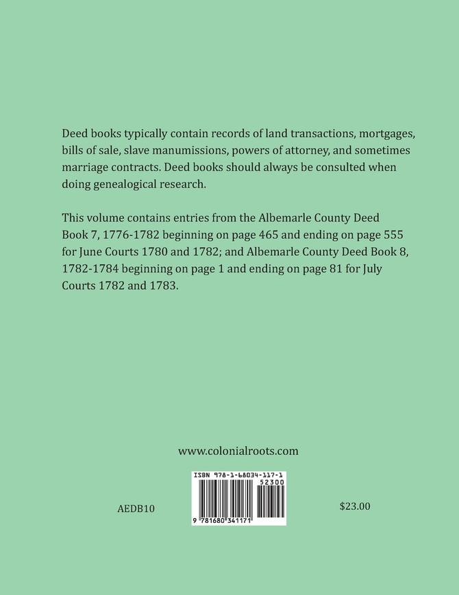 Albemarle County, Virginia Deed Book Abstracts 1780-1783