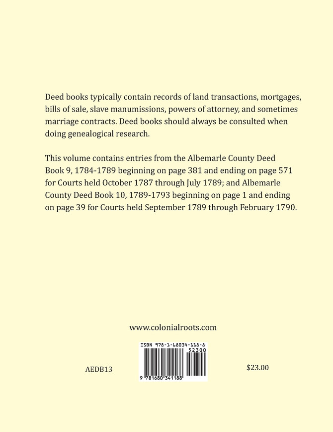 Albemarle County, Virginia Deed Book Abstracts 1787-1790