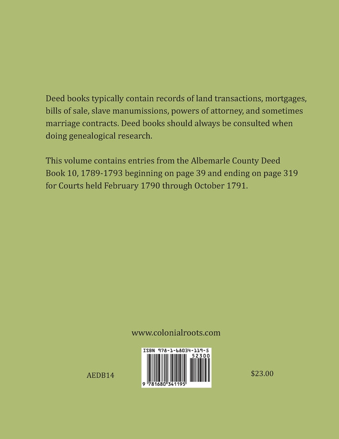 Albemarle County, Virginia Deed Book Abstracts 1790-1791