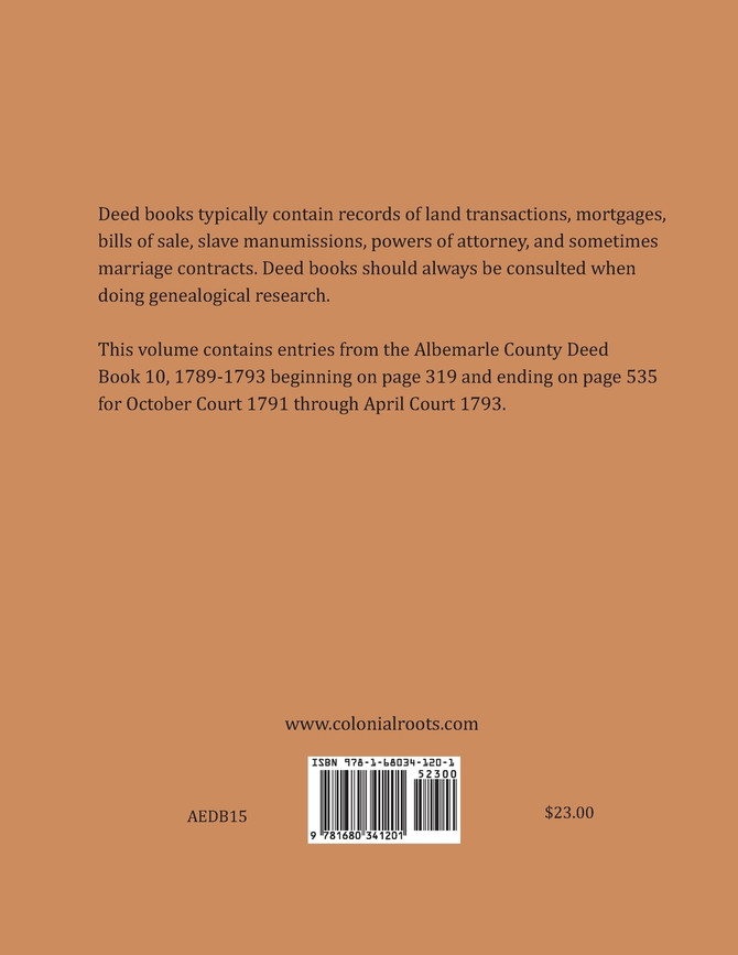 Albemarle County, Virginia Deed Book Abstracts 1791-1793