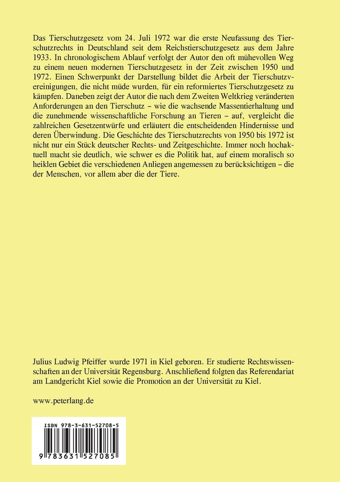 Das Tierschutzgesetz vom 24. Juli 1972