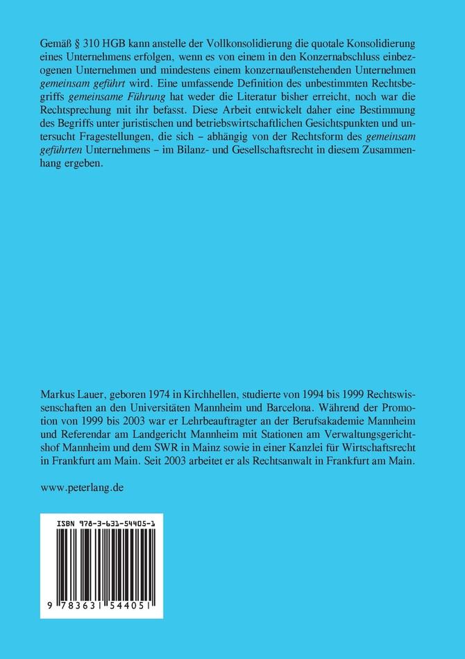 Gemeinsam gefuehrte Unternehmen im Bilanz- und Gesellschaftsrecht