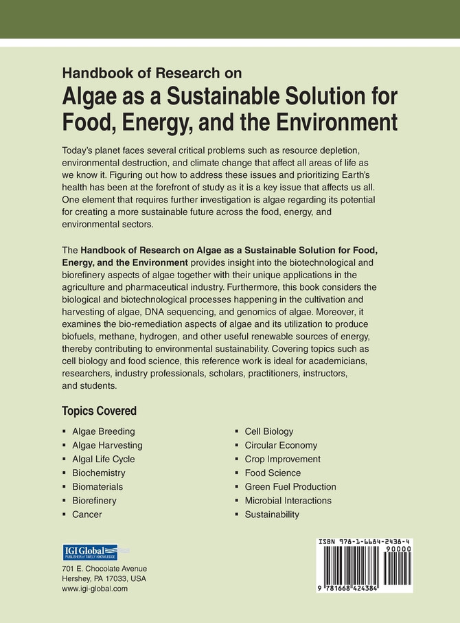 Handbook of Research on Algae as a Sustainable Solution for Food, Energy, and the Environment